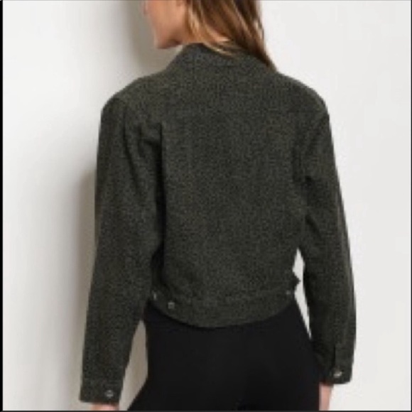 New Olive Animal Printed Crop Jean Jacket - Picture 6 of 6